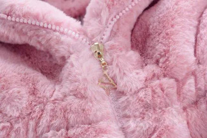 Baby Girl Hooded Zip Jacket Warm Plush Fleece