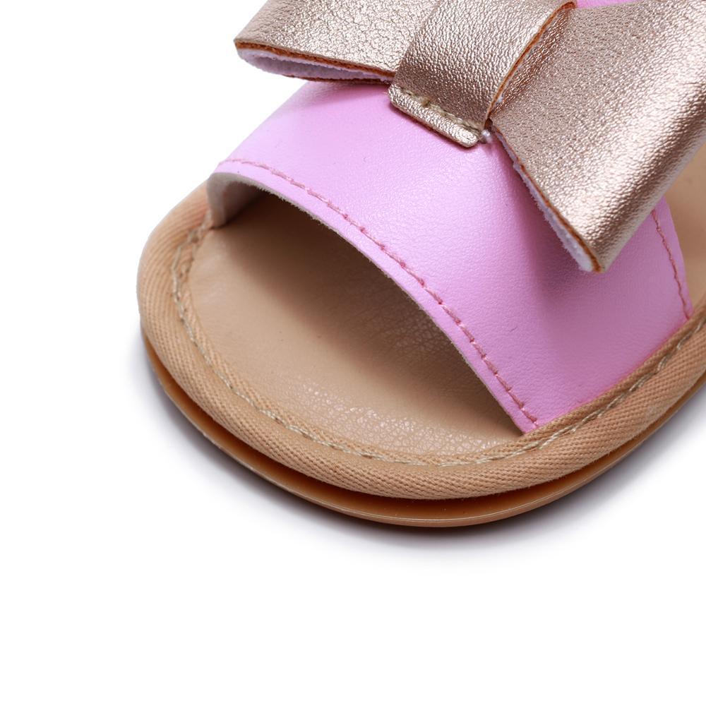Stevvex baby girl sandals pink PU leather soft sole with rose-gold bowknot newborn walker on Tampa Home & Garden Store