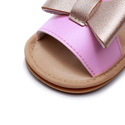 Stevvex baby girl sandals pink PU leather soft sole with rose-gold bowknot newborn walker on Tampa Home & Garden Store