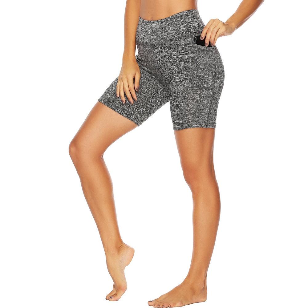 Women's cropped yoga leggings with pocket, heather gray, seamless scrunch fit on Tampa Home & Garden Store
