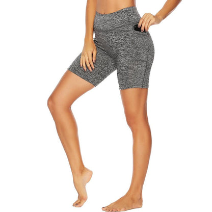 Women's cropped yoga leggings with pocket, heather gray, seamless scrunch fit on Tampa Home & Garden Store