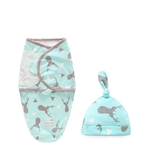 Newborn swaddle wrap and hat 2-piece set by Stevvex in turquoise with deer silhouettes on Tampa Home & Garden Store