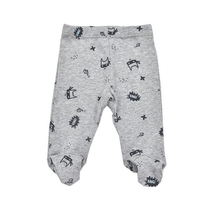 Stevvex gray footed baby trousers 0-18m cotton with cartoon prints including BANG! on Tampa Home & Garden Store