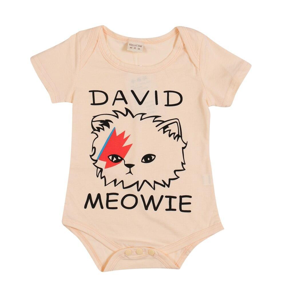 Stevvex peach baby short-sleeve onesie with David Meowie cat graphic sleepwear on Tampa Home & Garden Store