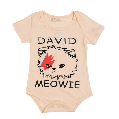 Stevvex peach baby short-sleeve onesie with David Meowie cat graphic sleepwear on Tampa Home & Garden Store