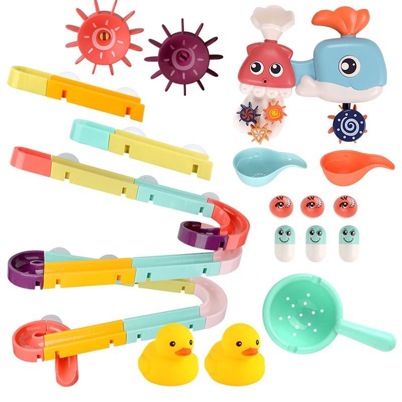 Bath toys Stevvex marble race orbit track set with colorful tracks and ducks on Tampa Home & Garden Store