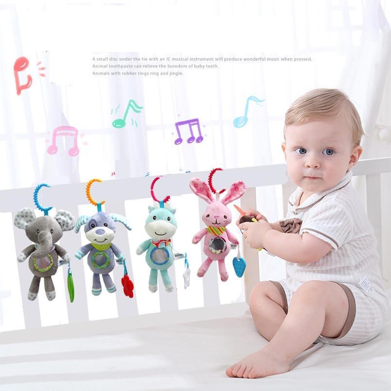 Stevvex baby rattle mobile with five colorful plush animals for crib on Tampa Home & Garden Store