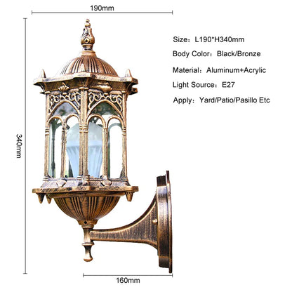 Retro Outdoor Waterproof E27 Wall Lamp Garden Courtyard Villa Balcony Sconce