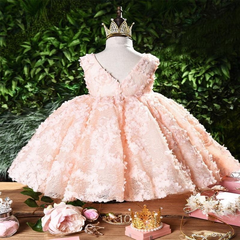 Toddler princess lace tutu dress in pink with floral applique, voluminous skirt by Stevvex on Tampa Home & Garden Store