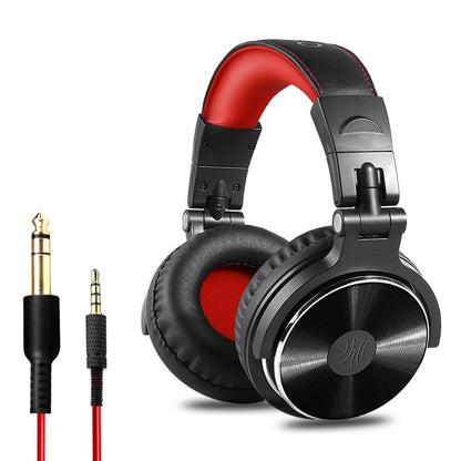 Stevvex over-ear headphones with red headband and metal cups, 3.5mm/6.3mm cables on Tampa Home & Garden Store