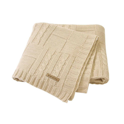 Beige knitted baby swaddle blanket with cable knit Stevvex for newborns on Tampa Home & Garden Store