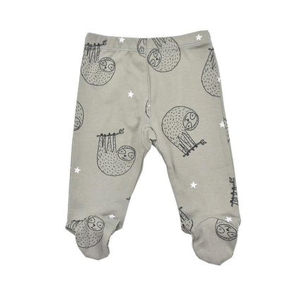 Baby trousers footed cotton grey with sloth print and white stars, Stevvex 0-18m unisex on Tampa Home & Garden Store