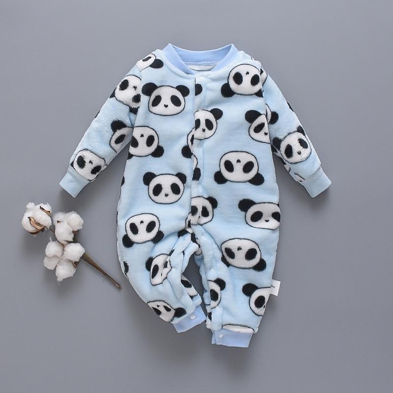 Newborn panda-print fleece romper by Stevvex, light blue, footed long-sleeve baby jumpsuit on Tampa Home & Garden Store