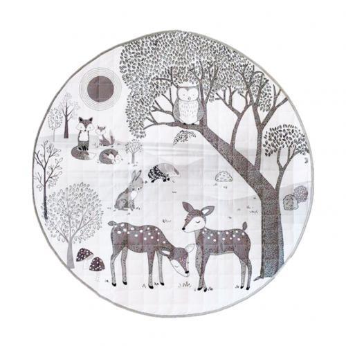 Stevvex round play mat, soft cotton, grayscale forest animals for babies on Tampa Home & Garden Store