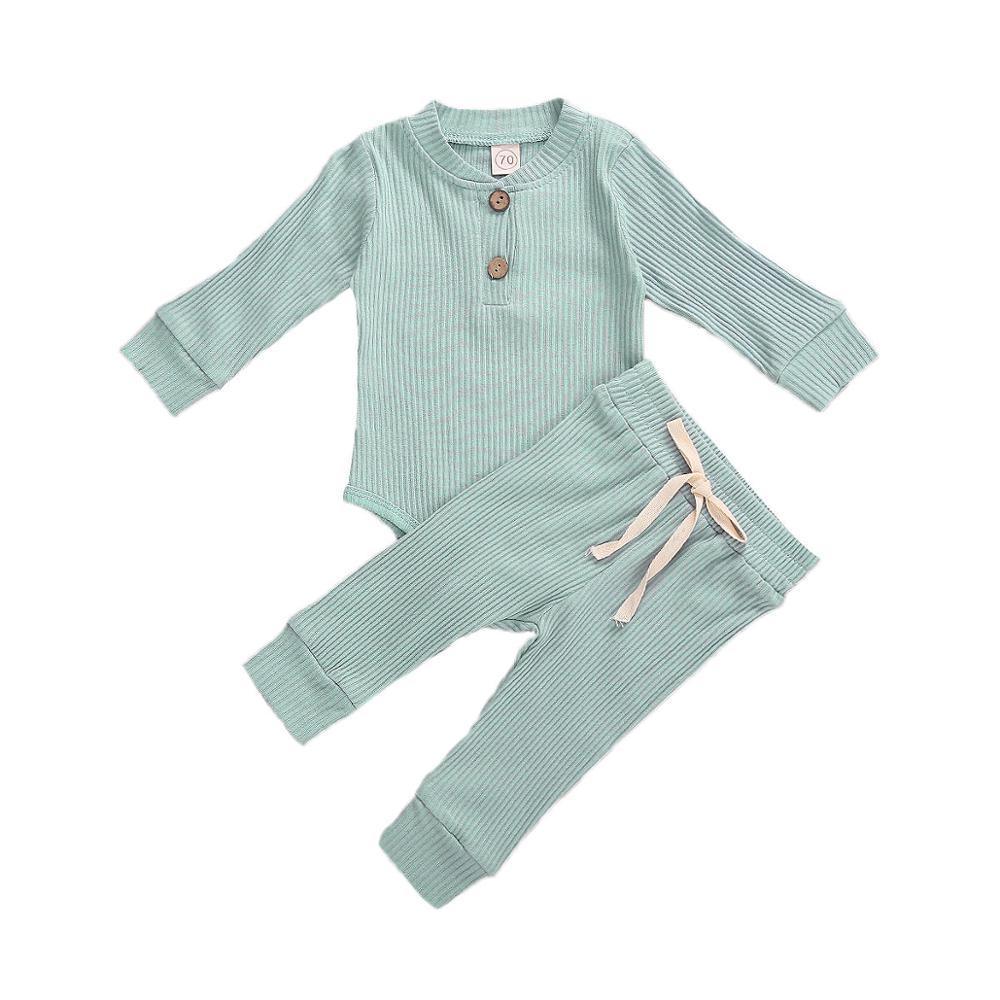 Stevvex infant ribbed knit two-piece set mint green long-sleeve bodysuit and elastic pants on Tampa Home & Garden Store