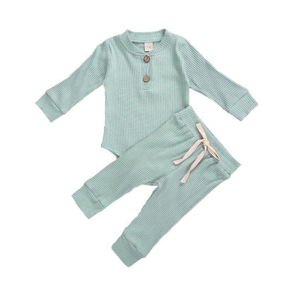 Stevvex infant ribbed knit two-piece set mint green long-sleeve bodysuit and elastic pants on Tampa Home & Garden Store