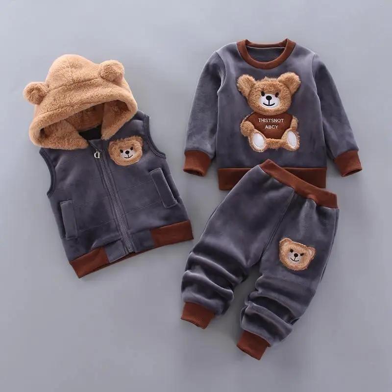 Bear Ear Hooded Baby Sweater Set for Autumn Wear