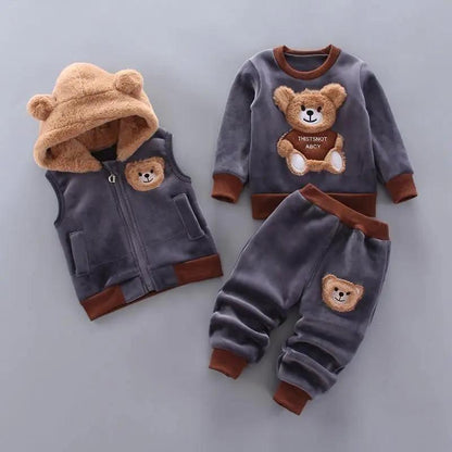 Bear Ear Hooded Baby Sweater Set for Autumn Wear