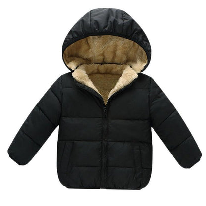Stevvex newborn black hooded puffer jacket with beige faux fur lining for winter on Tampa Home & Garden Store