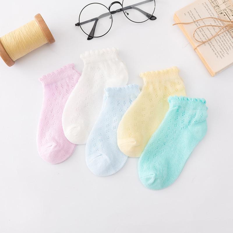 5 Pairs pastel cotton baby socks with mesh cuffs in white pink blue yellow mint for newborns on Tampa Home & Garden Store