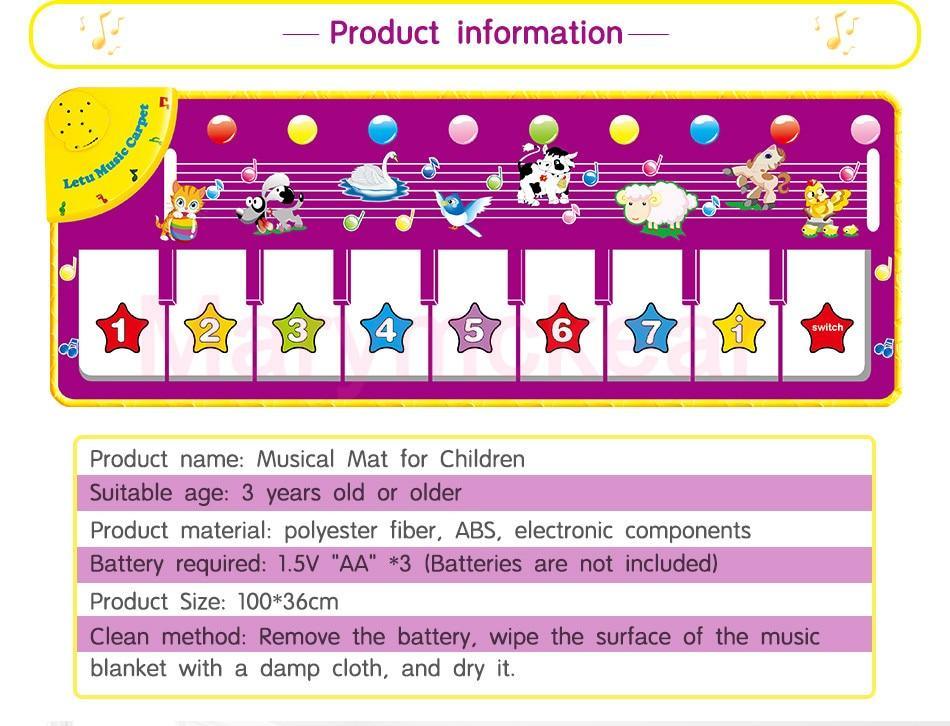 Stevvex music mat for children, piano play mat with 1–7 keys, yellow border, art, 8 demo tunes on Tampa Home & Garden Store