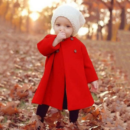 Baby girl red woolen long coat by Stevvex windproof coat for autumn and winter with buttons on Tampa Home & Garden Store