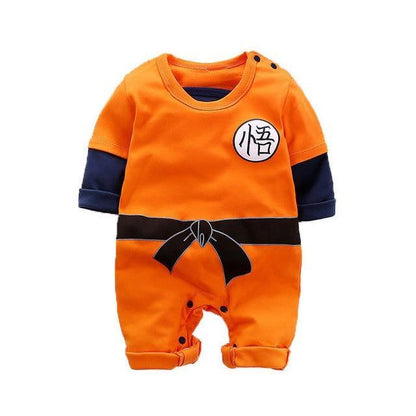 Baby romper jumpsuit orange with navy sleeves and black belt Dragon logo patch Stevvex on Tampa Home & Garden Store