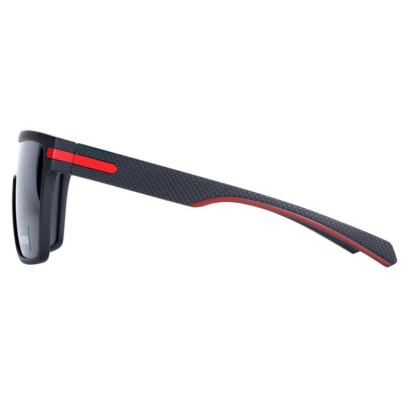 Oversized polarized square sunglasses by Stevvex with dark lenses and textured gray temples on Tampa Home & Garden Store