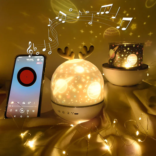 Deer Music Projector Night Light Starry Sky Rotating Lamp Bluetooth Speaker - Tampa Home & Garden Store