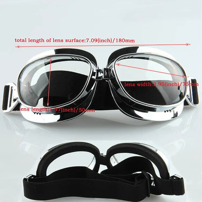 Motorcycle goggles BikerZoneZ vintage windproof UV protection for Harley, silver padding on Tampa Home & Garden Store