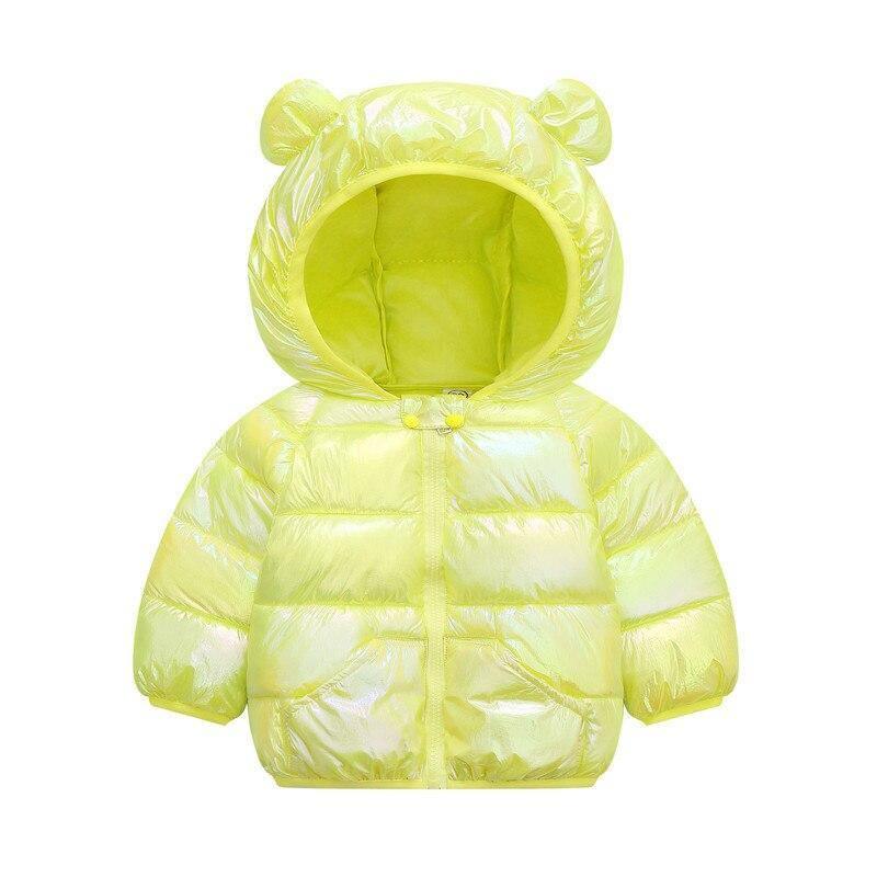 Stevvex neon yellow toddler hooded puffer jacket with bear-ear hood, warm infant coat on Tampa Home & Garden Store