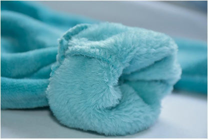 Turquoise plush fleece fabric roll for Stevvex baby cosplay jumpsuit, soft fluffy texture on Tampa Home & Garden Store