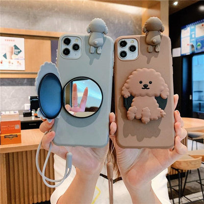3D Dog Mirror Stand iPhone Case with soft silicone and circular mirror lanyard 2 cases on Tampa Home & Garden Store