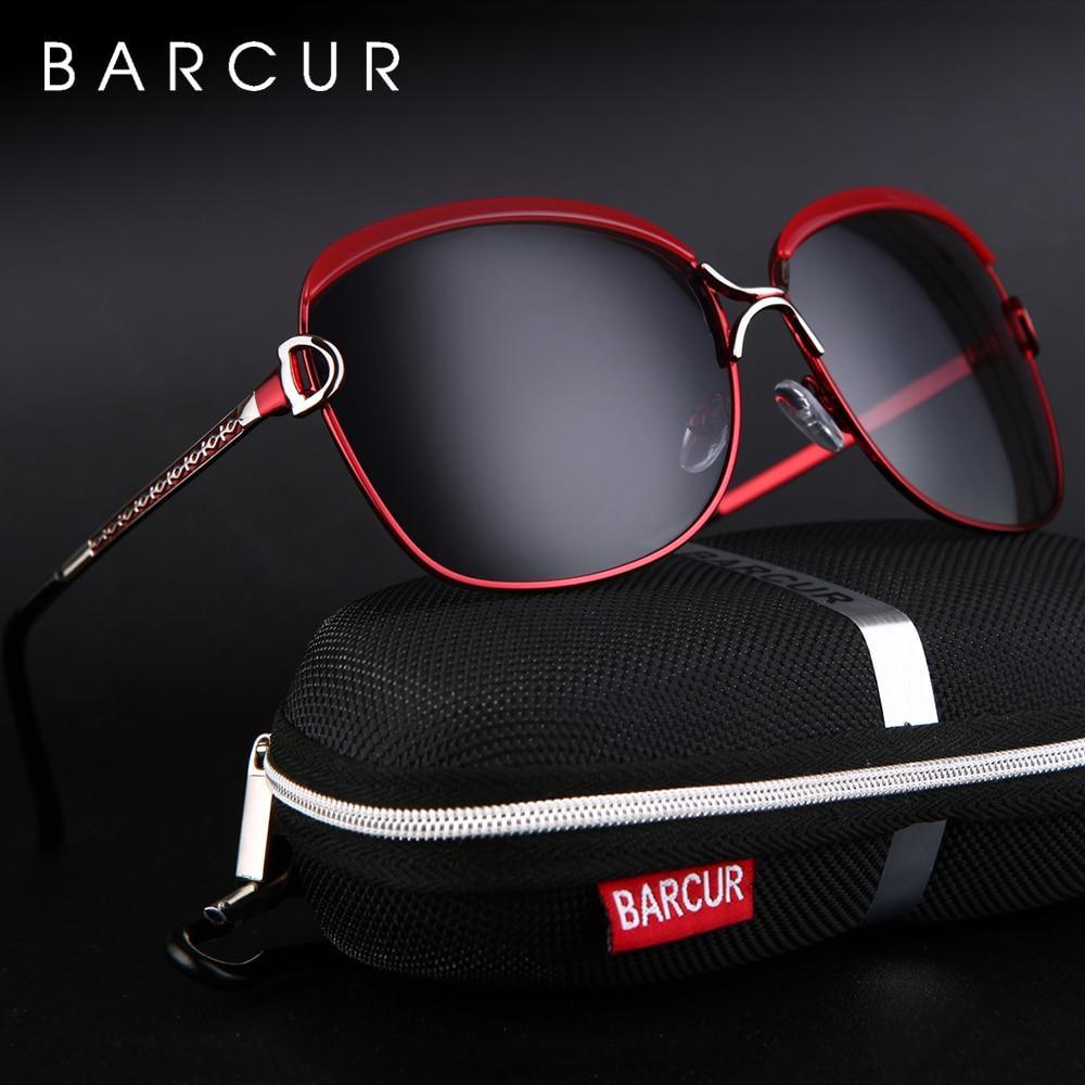 Stevvex polarized ladies sunglasses with red gradient frames and silver accents BARCUR case on Tampa Home & Garden Store