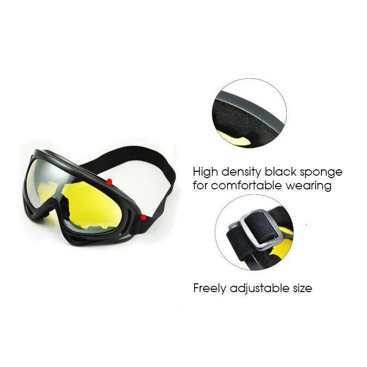 Motorcycle goggles BikerZoneZ anti-UV, black frame, yellow tint, adjustable strap on Tampa Home & Garden Store
