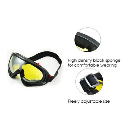 Motorcycle goggles BikerZoneZ anti-UV, black frame, yellow tint, adjustable strap on Tampa Home & Garden Store