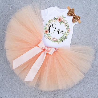 Unicorn tutu dress set for newborn girls with peach tulle tutu and floral onesie by Stevvex on Tampa Home & Garden Store