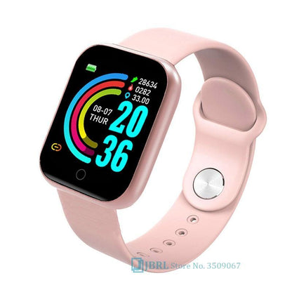 Stevvex smart watch pink silicone strap rose-gold square touchscreen for Android IOS on Tampa Home & Garden Store