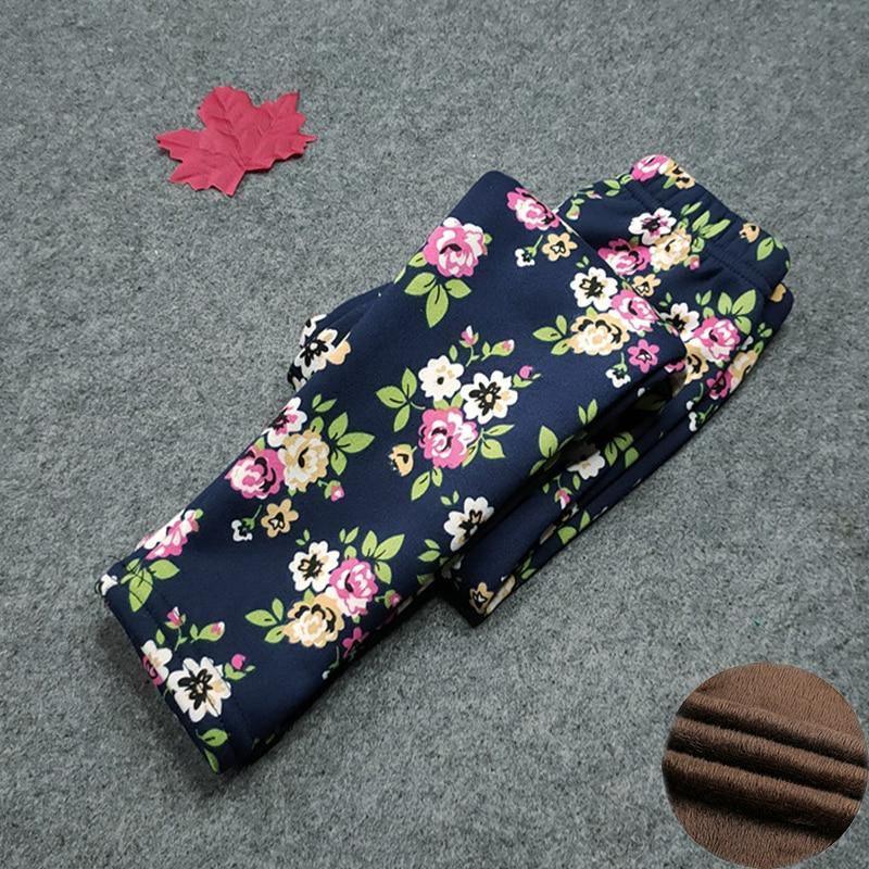 Navy blue floral print kids leggings thick winter pants for girls ST15BY20598POLKA on Tampa Home & Garden Store