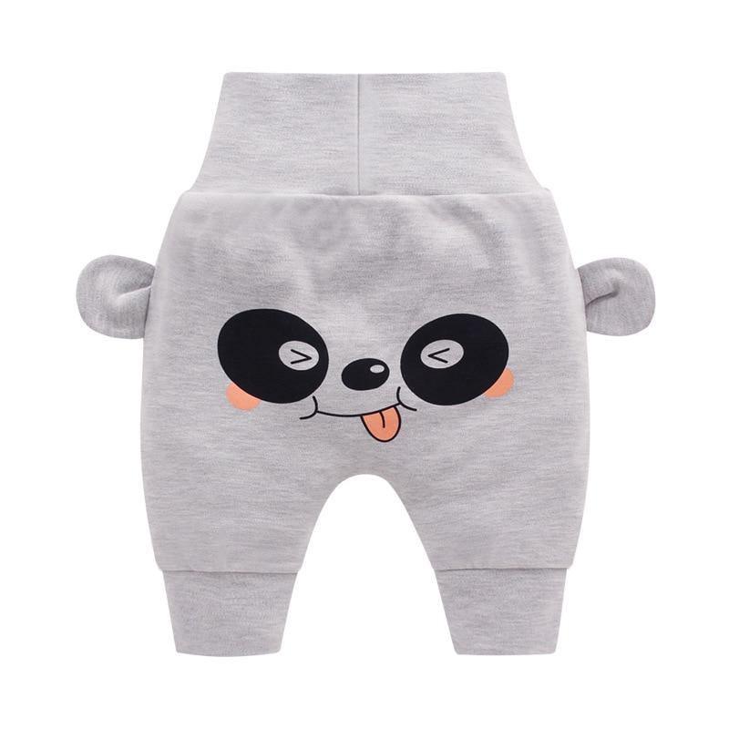 Stevvex baby pants with panda face cartoon print in grey cotton, cute toddler trousers on Tampa Home & Garden Store