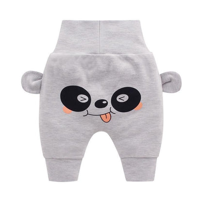 Stevvex baby pants with panda face cartoon print in grey cotton, cute toddler trousers on Tampa Home & Garden Store