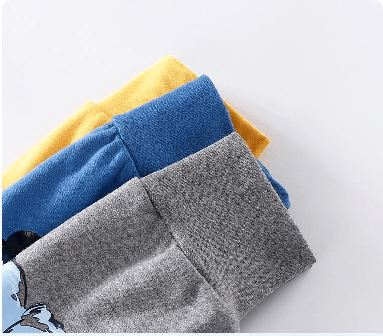 Baby pants set by Stevvex in grey, blue, and yellow with bear design and bear-ear details on Tampa Home & Garden Store
