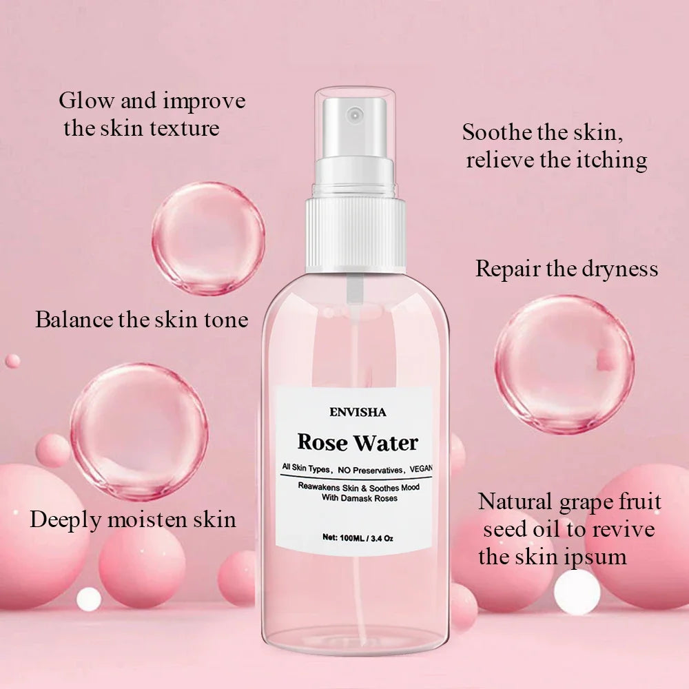 Rose Water facial toner spray bottle, pink bottle, ENVISHA by Silcy Skin on Tampa Home & Garden Store