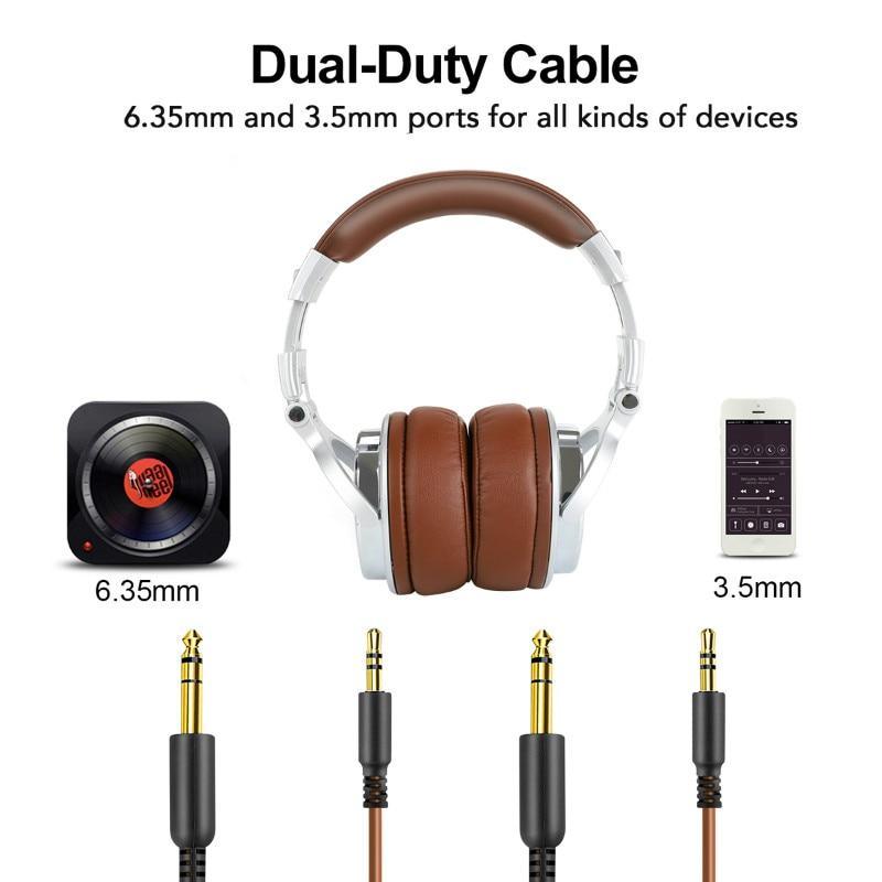 Stevvex Studio Professional DJ headphones with microphone, brown cushions, wired headset on Tampa Home & Garden Store