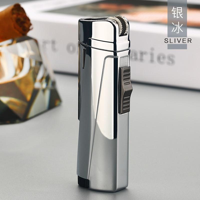 Stevvex silver triple-torch lighter with chrome metal body and side grip lever on Tampa Home & Garden Store