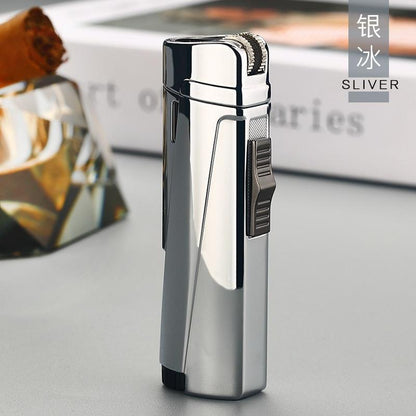 Stevvex silver triple-torch lighter with chrome metal body and side grip lever on Tampa Home & Garden Store