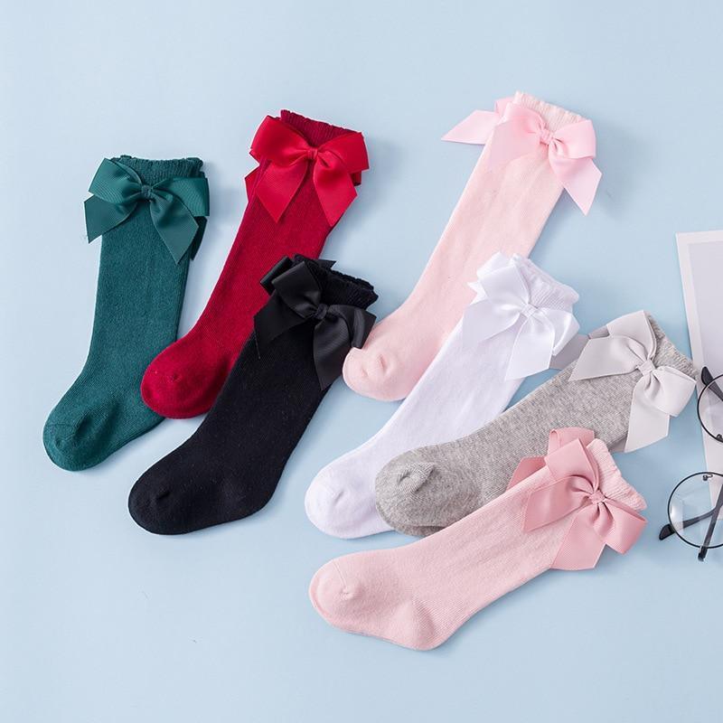 Stevvex baby girls knee socks set of 7 in assorted colors with soft cotton lace and big bows on Tampa Home & Garden Store