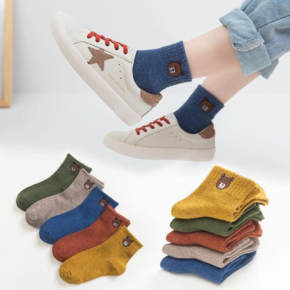 5-pairs baby boys winter socks Stevvex with cartoon bear, assorted colors incl blue on Tampa Home & Garden Store