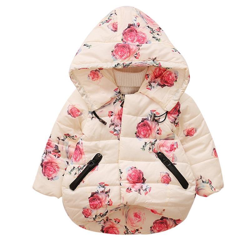 Stevvex baby hooded floral cotton padded jacket cream with pink rose print on Tampa Home & Garden Store