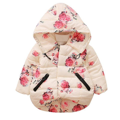 Stevvex baby hooded floral cotton padded jacket cream with pink rose print on Tampa Home & Garden Store
